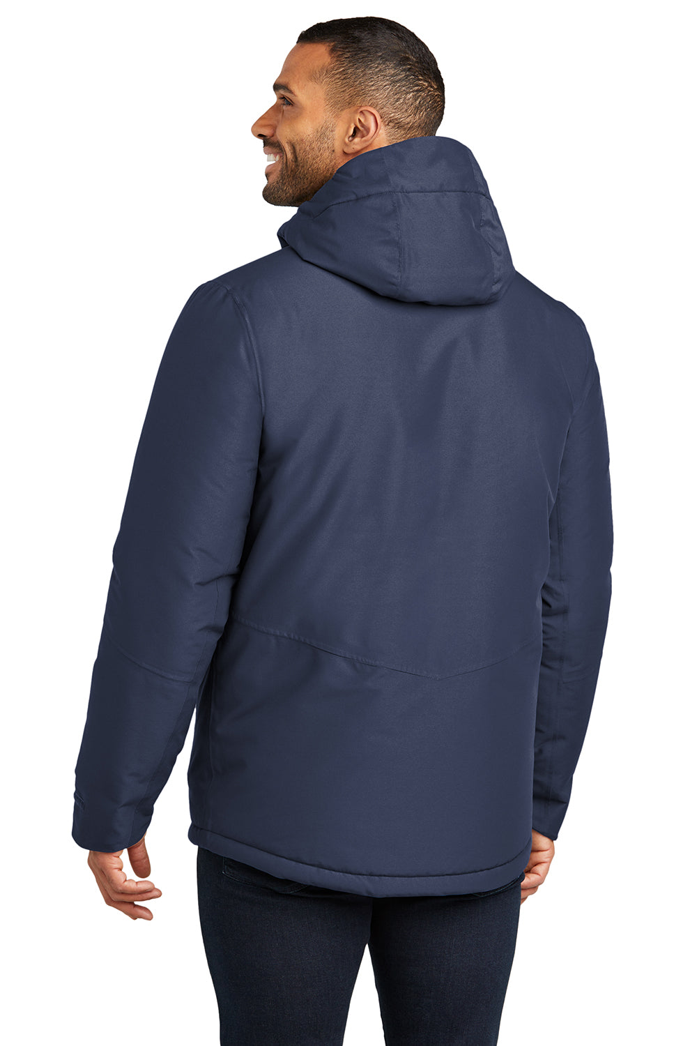 Port Authority J362 Mens Venture Waterproof Insulated Full Zip Hooded Jacket Dress Navy Blue Back