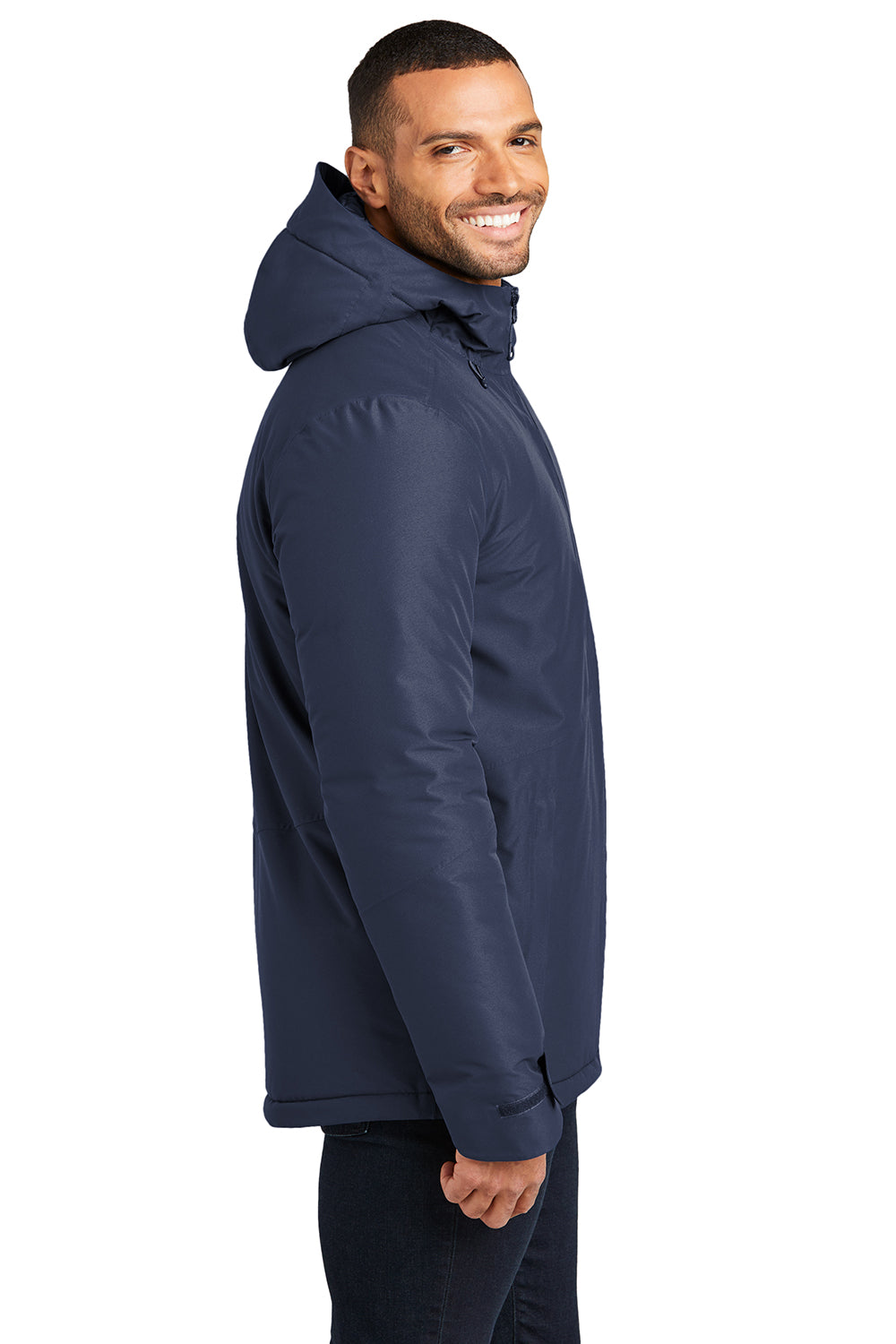 Port Authority J362 Mens Venture Waterproof Insulated Full Zip Hooded Jacket Dress Navy Blue Side