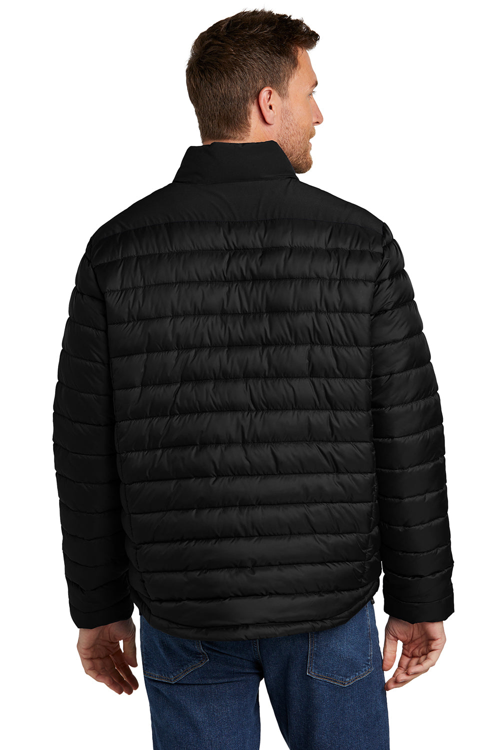 Port Authority J364 Mens Horizon Full Zip Puffy Jacket Deep Black Back