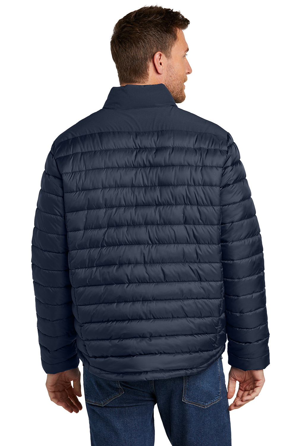 Port Authority J364 Mens Horizon Full Zip Puffy Jacket Dress Navy Blue Back