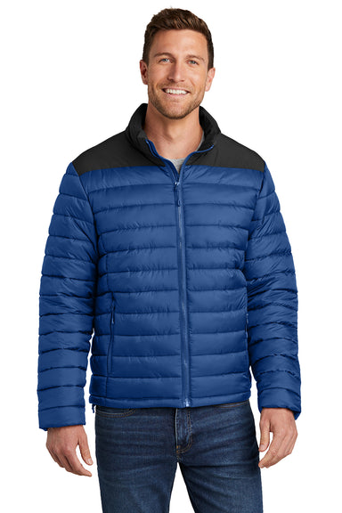 Port Authority J364 Mens Horizon Full Zip Puffy Jacket True Blue/Deep Black Front