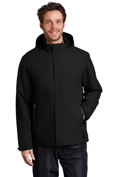 Port Authority Mens Tech Waterproof Full Zip Hooded Jacket Deep Black Front