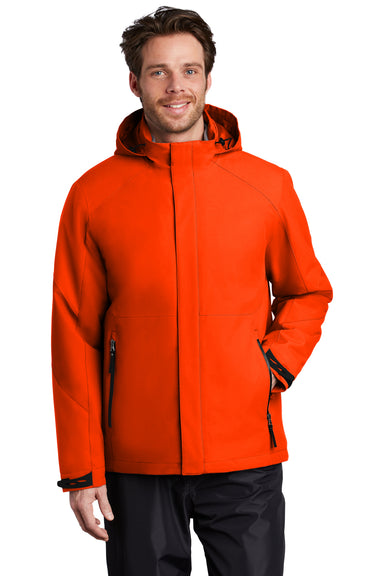Port Authority Mens Tech Waterproof Full Zip Hooded Jacket Fire Orange Front