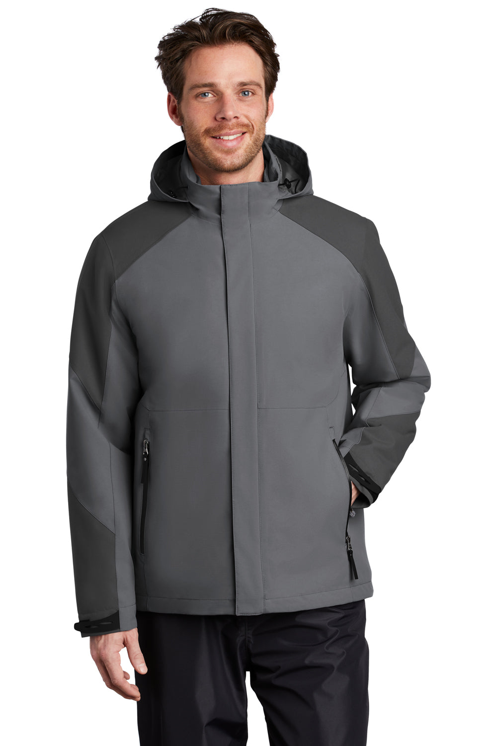 Port Authority Mens Tech Waterproof Full Zip Hooded Jacket Shadow Grey/Storm Grey Front