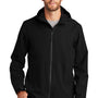 Port Authority Mens Tech Wind & Water Resistant Full Zip Hooded Rain Jacket - Deep Black