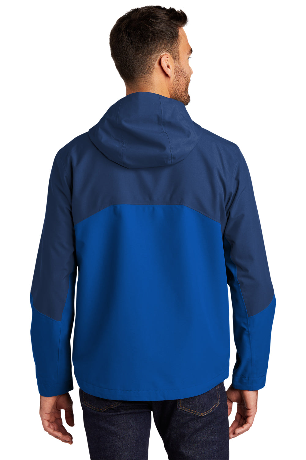 Port Authority Mens Tech Full Zip Hooded Rain Jacket Estate Blue/Cobalt Blue Side