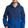 Port Authority Mens Tech Wind & Water Resistant Full Zip Hooded Rain Jacket - Estate Blue/Cobalt Blue