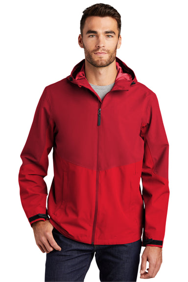 Port Authority Mens Tech Full Zip Hooded Rain Jacket Sangria Red/True Red Front