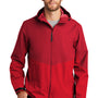 Port Authority Mens Tech Wind & Water Resistant Full Zip Hooded Rain Jacket - Sangria Red/True Red