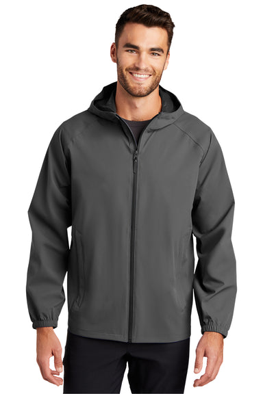 Port Authority Mens Essential Full Zip Hooded Rain Jacket Graphite Grey Front