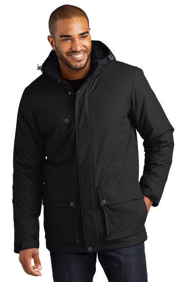 Port Authority J599 Mens Excursion Full Zip Hooded Parka Deep Black Front