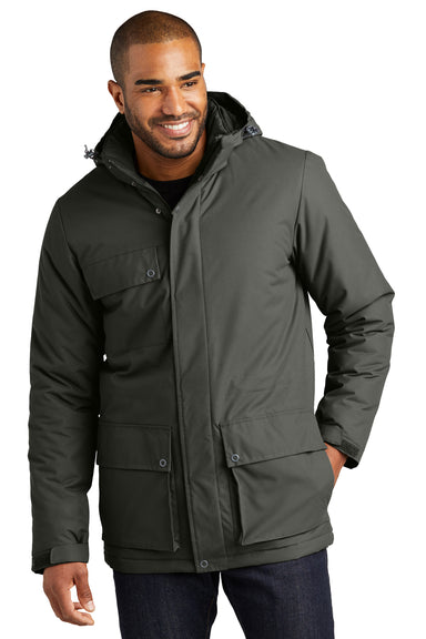 Port Authority J599 Mens Excursion Full Zip Hooded Parka Storm Grey Front