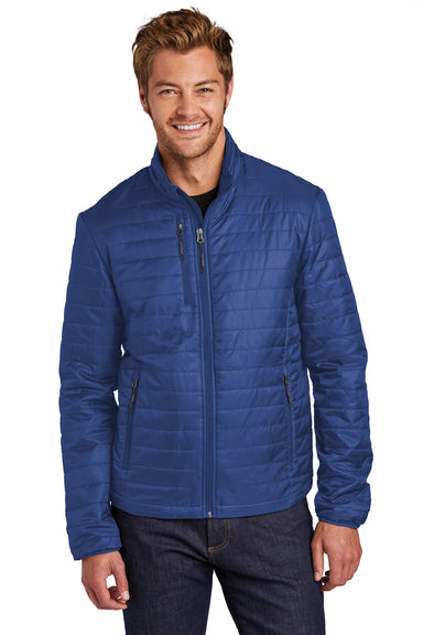 Port Authority Mens Packable Puffy Full Zip Jacket Cobalt Blue Front
