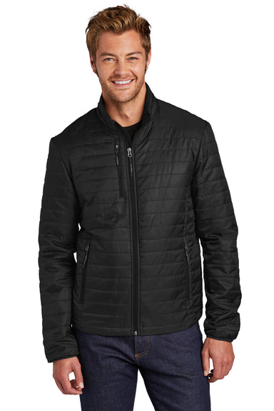 Port Authority Mens Packable Puffy Full Zip Jacket Deep Black Front