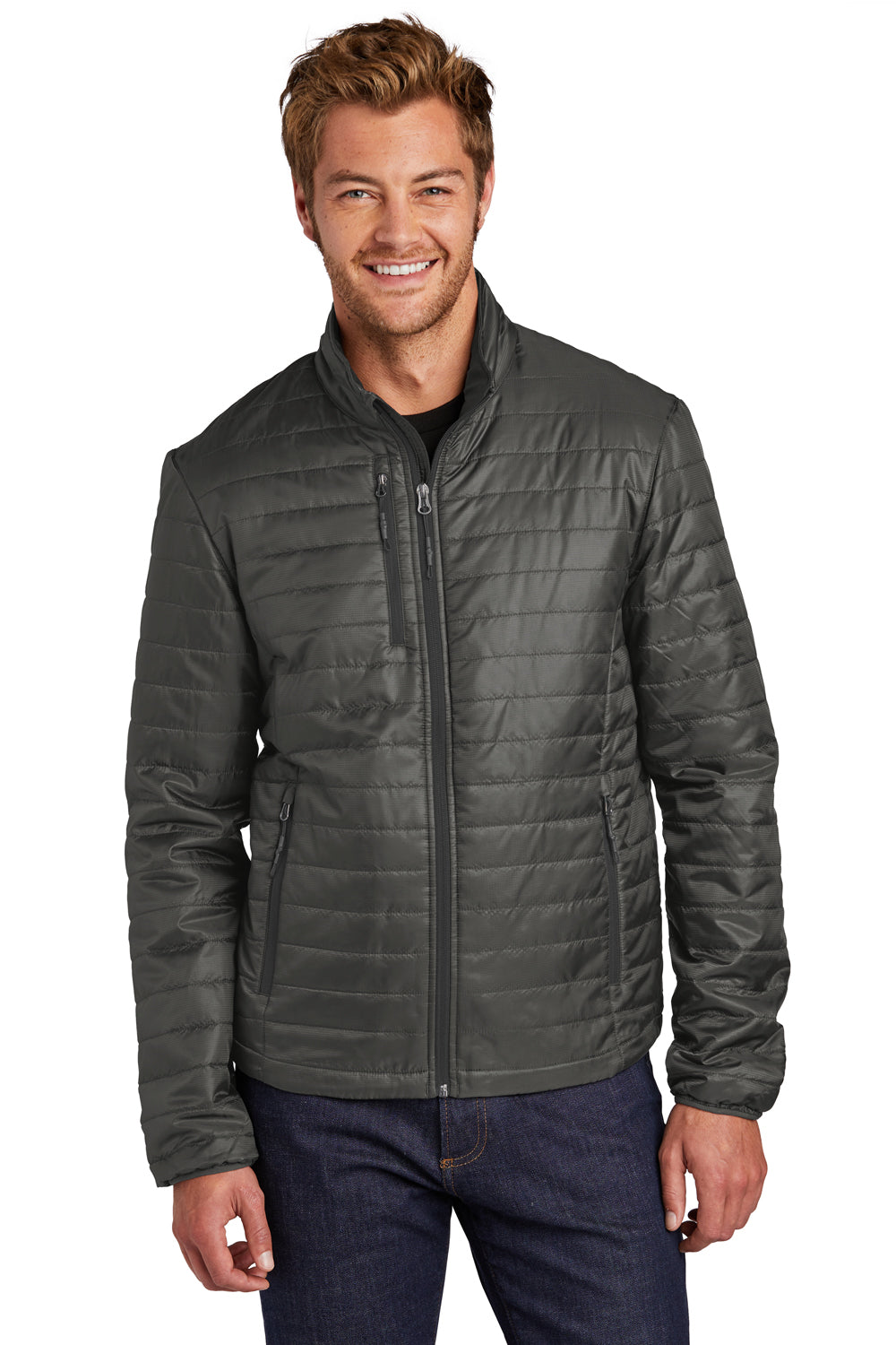 Port Authority Mens Packable Puffy Full Zip Jacket Sterling Grey/Graphite Grey Front