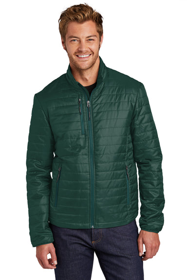 Port Authority Mens Packable Puffy Full Zip Jacket Tree Green/Marine Green Front