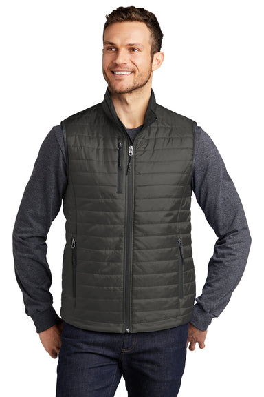 Port Authority Mens Packable Puffy Full Zip Vest Sterling Grey/Graphite Grey Front
