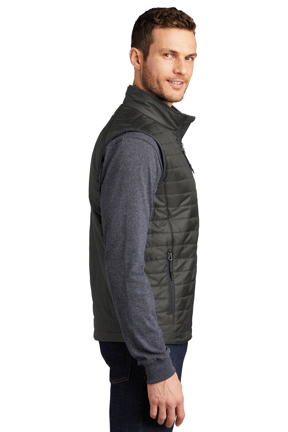 Port Authority Mens Packable Puffy Full Zip Vest Sterling Grey/Graphite Grey Side