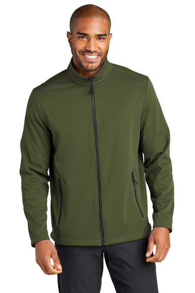 Port Authority J921 Collective Tech Full Zip Soft Shell Jacket Olive Green Front