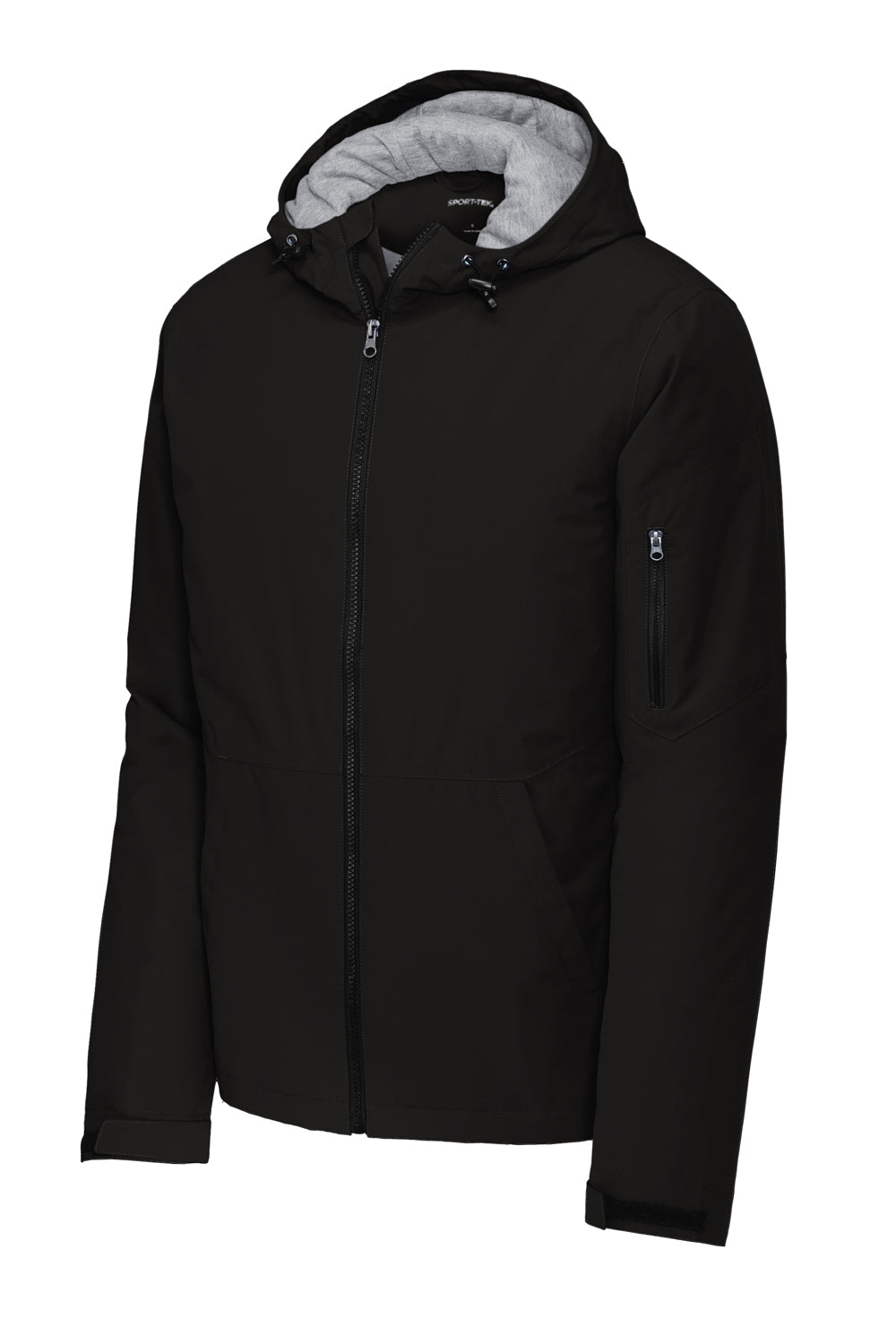 Sport-Tek JST56 Waterproof Insulated Full Zip Hooded Jacket Black  Flat Front