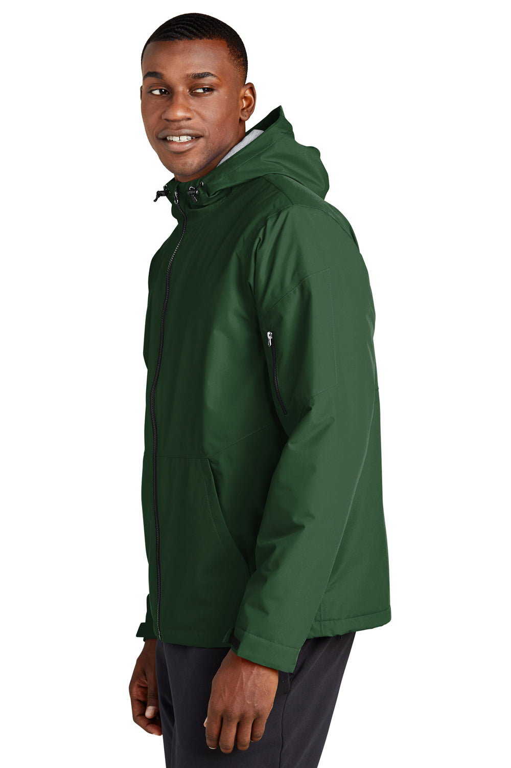 Sport-Tek JST56 Waterproof Insulated Full Zip Hooded Jacket Forest Green  Side
