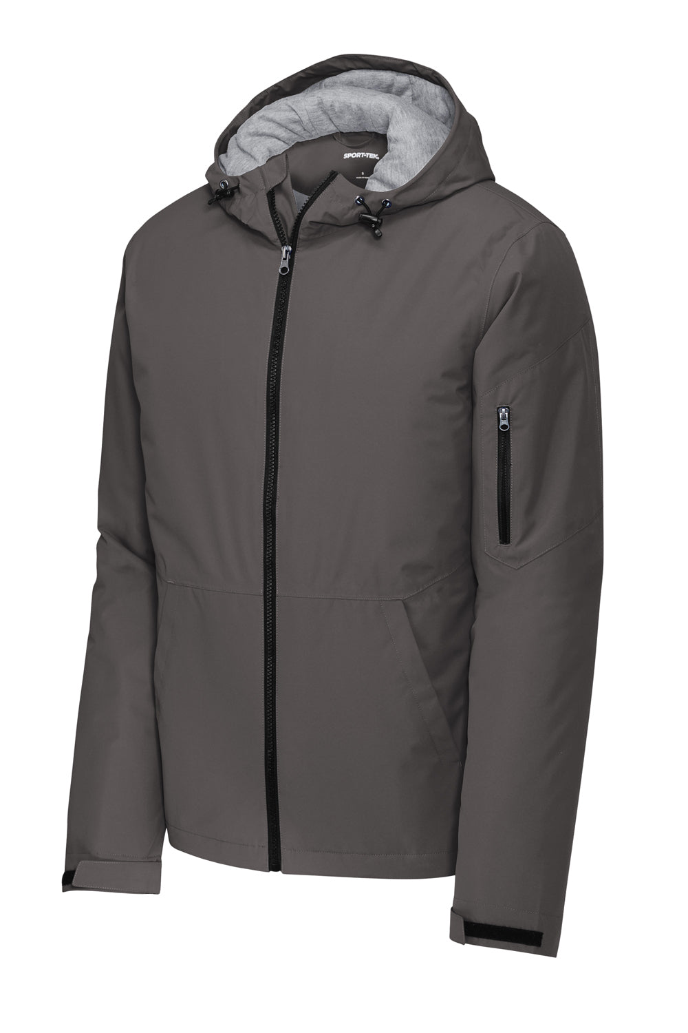 Sport-Tek JST56 Waterproof Insulated Full Zip Hooded Jacket Graphite Grey Flat Front
