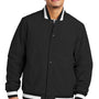 Sport-Tek Mens Water Resistant Snap Down Varsity Jacket - Black - NEW