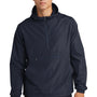 Sport-Tek Mens Packable Anorak 1/4 Zip Hooded Jacket - True Navy Blue