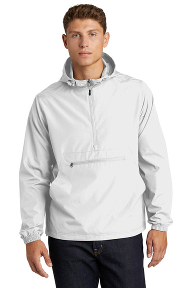 Sport-Tek Mens Packable Anorak Hooded Jacket White Front