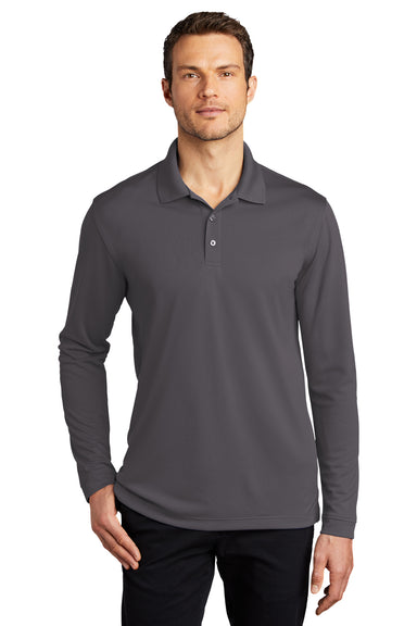 Port Authority Mens Dry Zone Long Sleeve Polo Shirt Graphite Grey Front