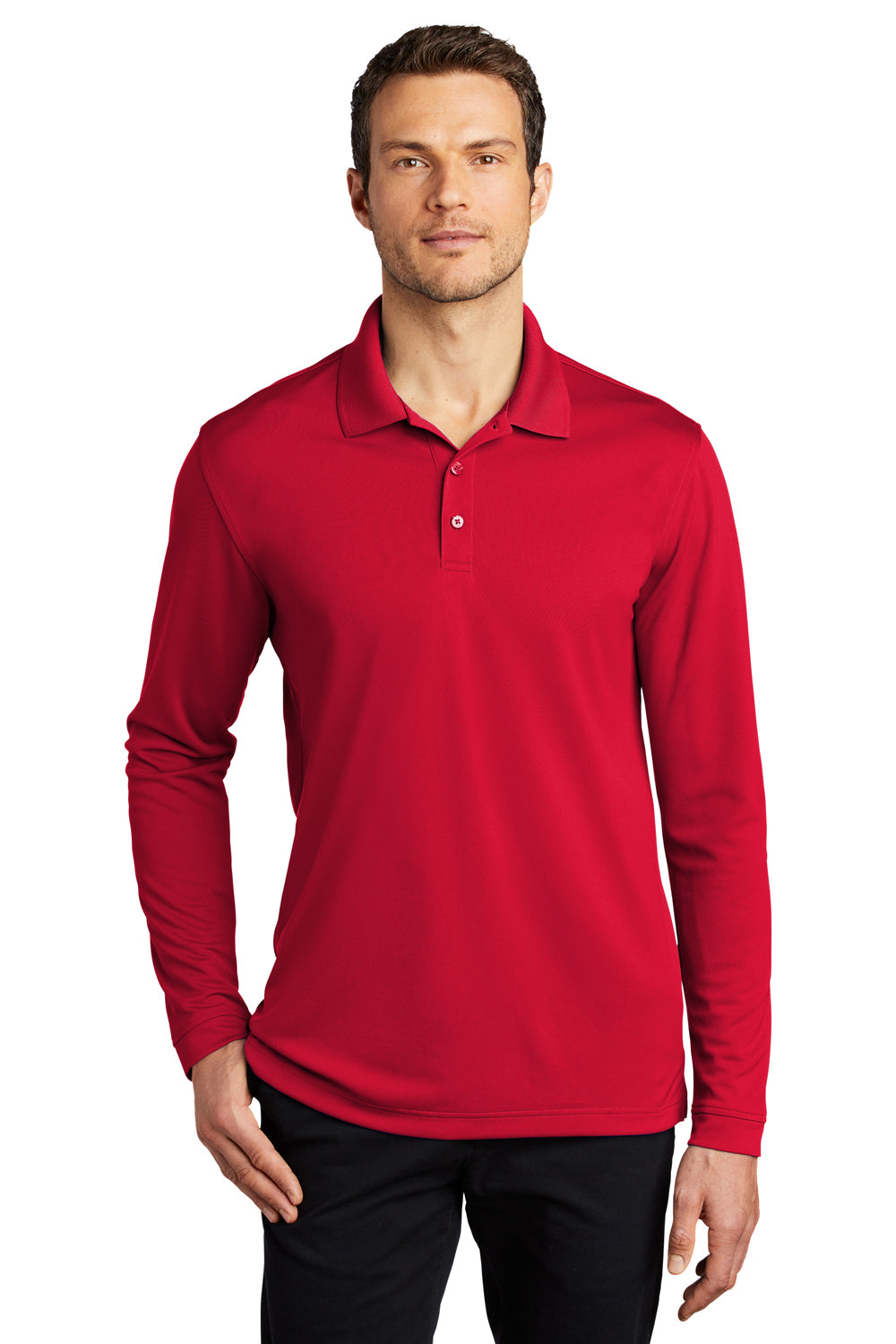 Port Authority Mens Dry Zone Long Sleeve Polo Shirt Rich Red Front