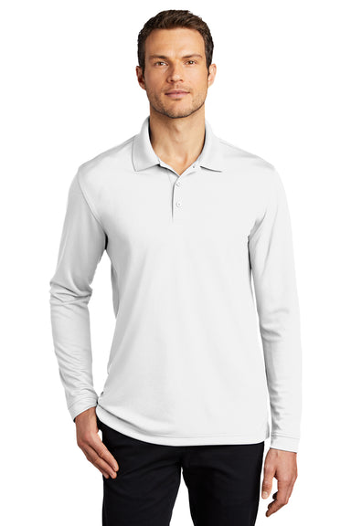 Port Authority Mens Dry Zone Long Sleeve Polo Shirt White Front