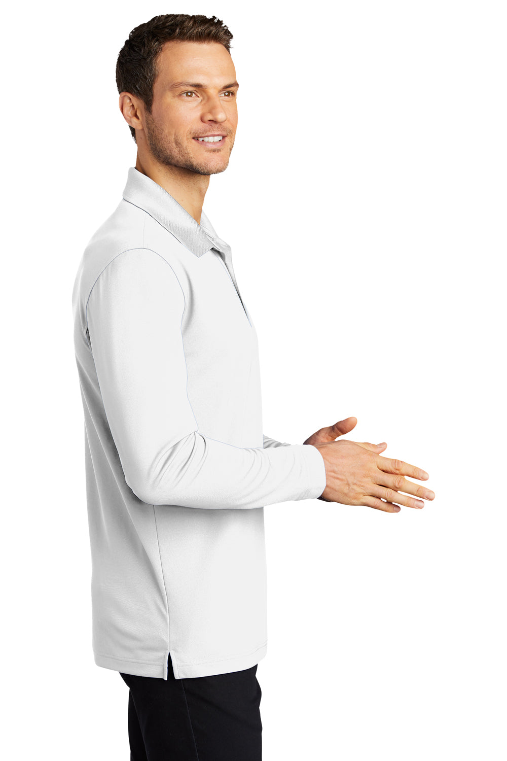 Port Authority Mens Dry Zone Long Sleeve Polo Shirt White Side