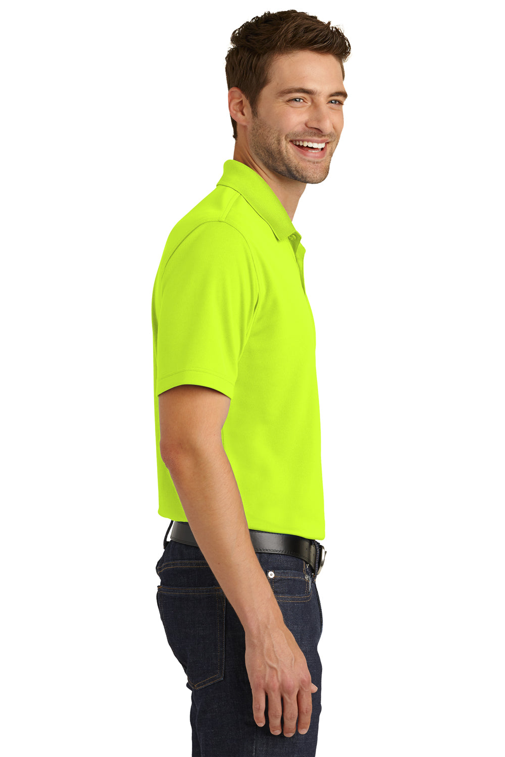 Port Authority Mens Dry Zone Moisture Wicking Short Sleeve Polo Shirt Safety Yellow Side