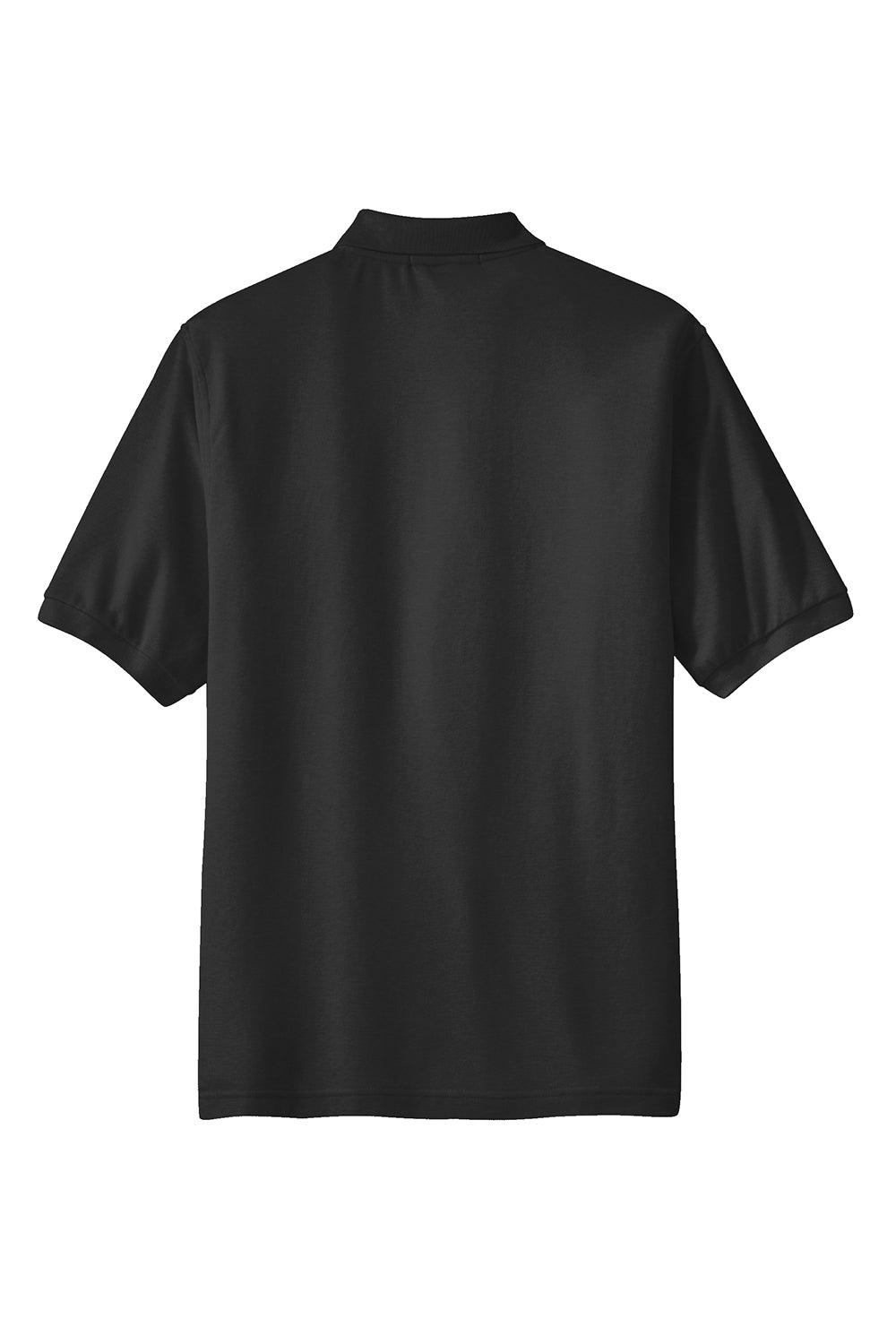 Port Authority K500P Mens Silk Touch Wrinkle Resistant Short Sleeve Polo Shirt w/ Pocket Black Flat Back