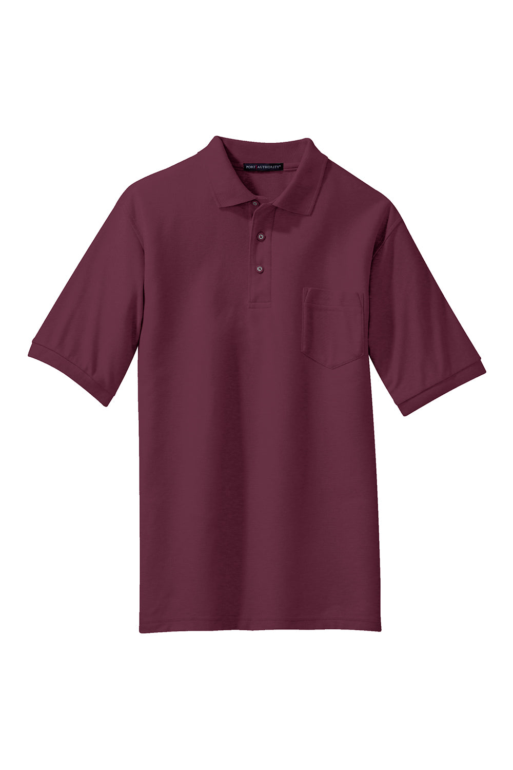 Port Authority K500P Mens Silk Touch Wrinkle Resistant Short Sleeve Polo Shirt w/ Pocket Burgundy Flat Front