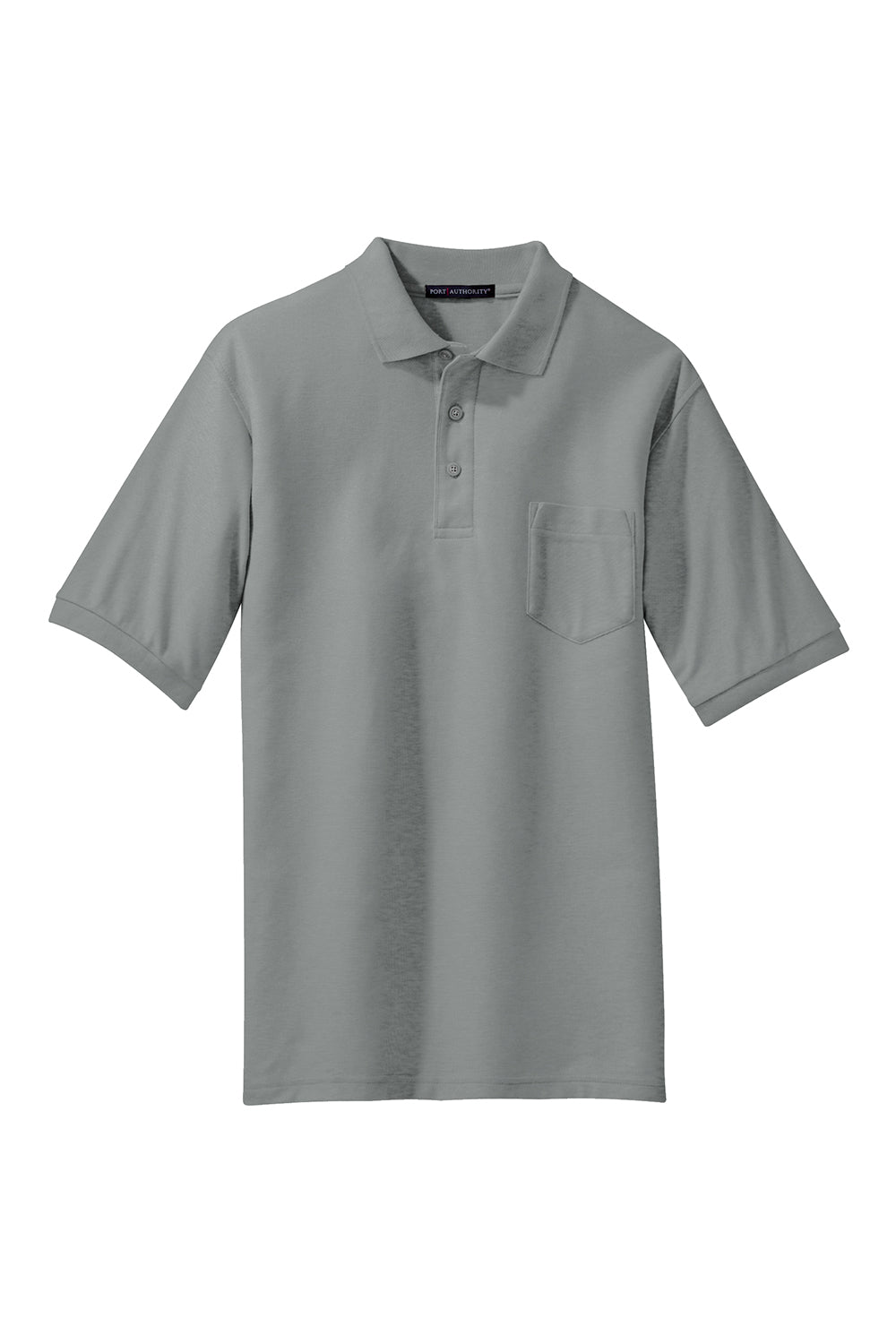 Port Authority K500P Mens Silk Touch Wrinkle Resistant Short Sleeve Polo Shirt w/ Pocket Cool Grey Flat Front