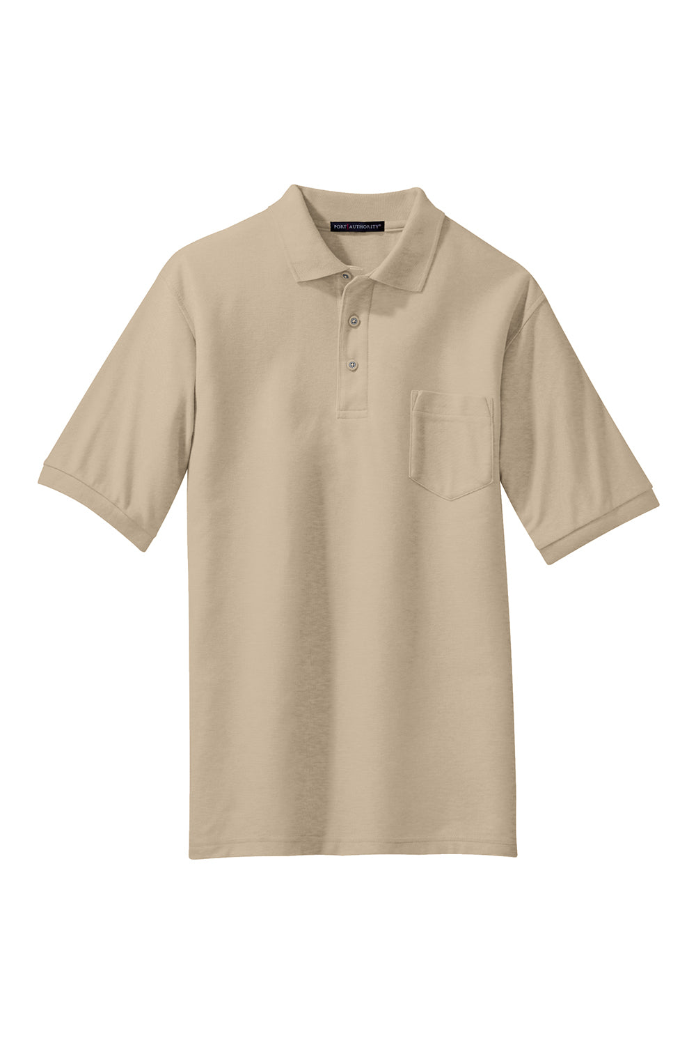 Port Authority K500P Mens Silk Touch Wrinkle Resistant Short Sleeve Polo Shirt w/ Pocket Stone Flat Front