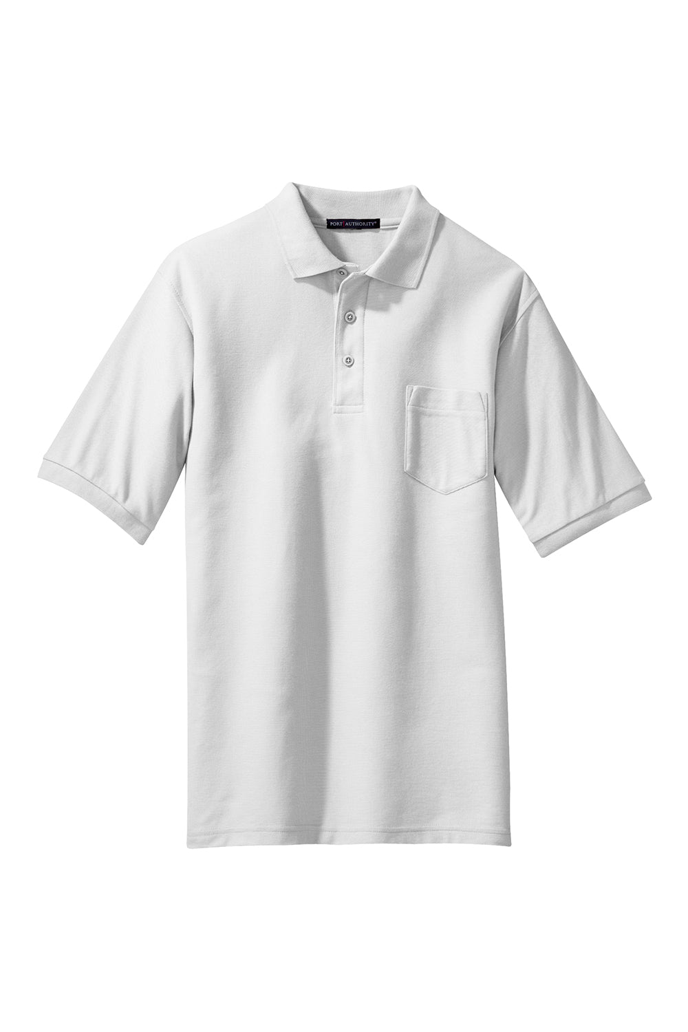 Port Authority K500P Mens Silk Touch Wrinkle Resistant Short Sleeve Polo Shirt w/ Pocket White Flat Front