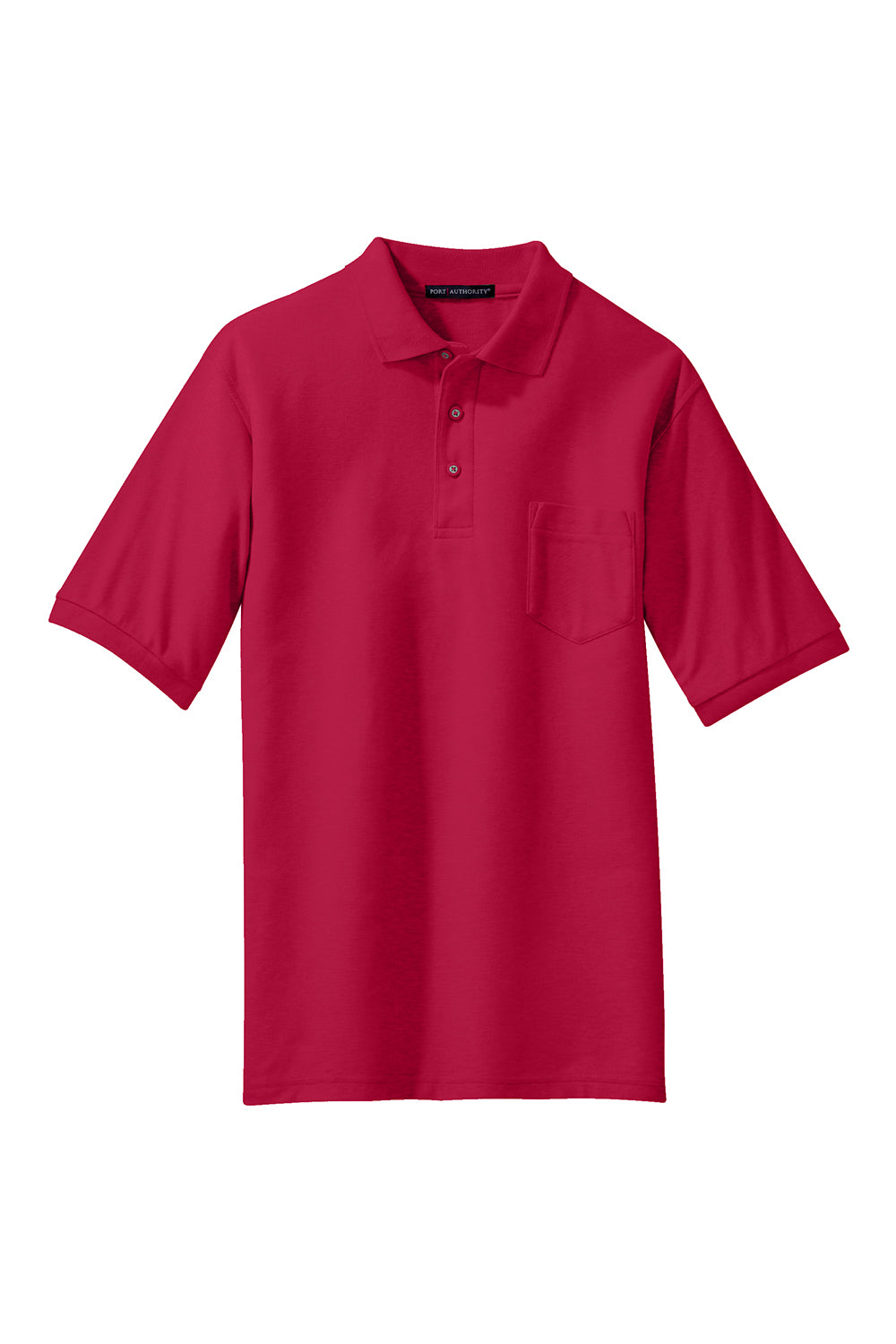 Port Authority K500P Mens Silk Touch Wrinkle Resistant Short Sleeve Polo Shirt w/ Pocket Red Flat Front