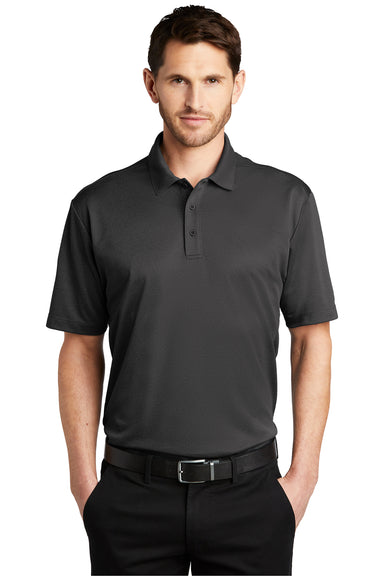 Port Authority Mens Performance Silk Touch Short Sleeve Polo Shirt Heather Black Front