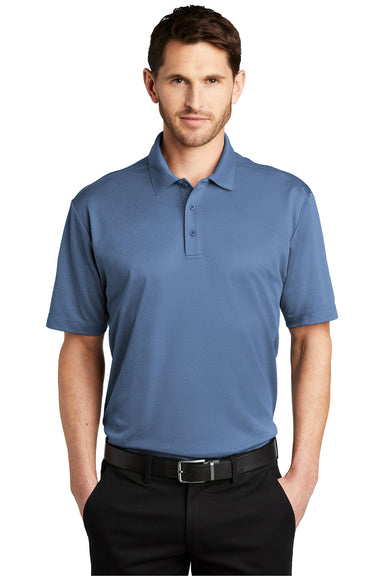 Port Authority Mens Performance Silk Touch Short Sleeve Polo Shirt Heather Moonlight Blue Front