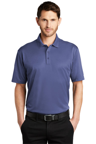 Port Authority Mens Performance Silk Touch Short Sleeve Polo Shirt Heather Royal Blue Front