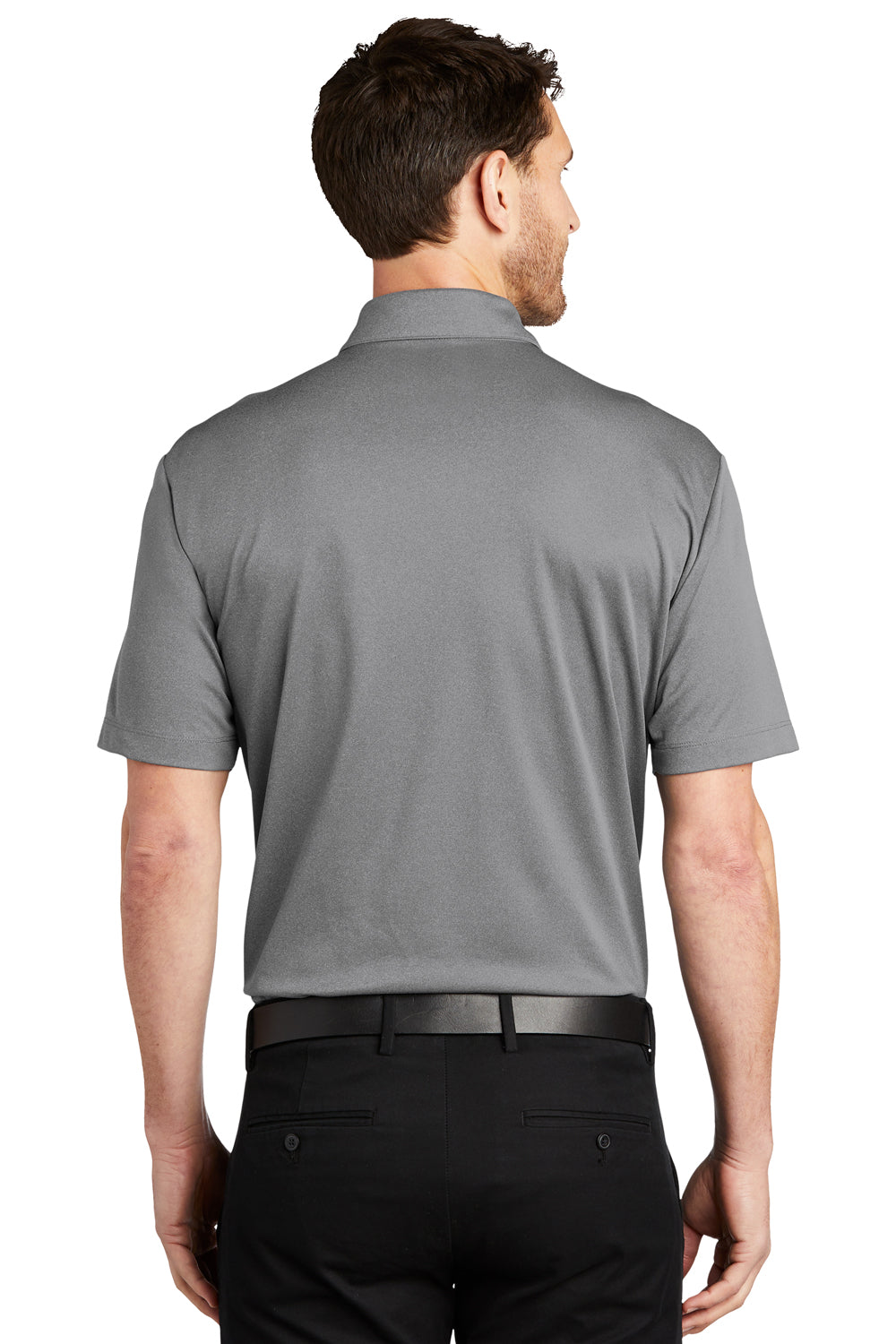 Port Authority Mens Performance Silk Touch Short Sleeve Polo Shirt Heather Shadow Grey Side