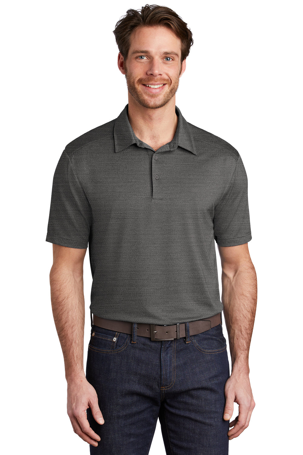 Port Authority Mens Stretch Short Sleeve Polo Shirt Black/Thunder Grey Front