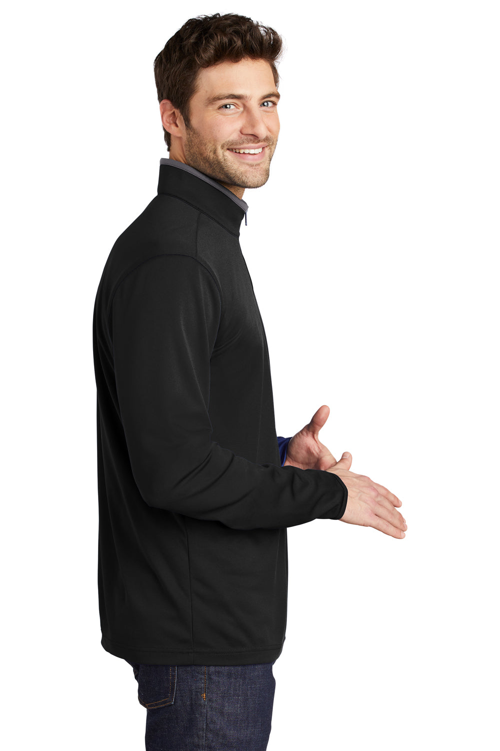 Port Authority Mens Performance Silk Touch 1/4 Zip Sweatshirt Black/Steel Grey Side
