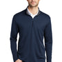 Port Authority Mens Silk Touch Performance Moisture Wicking 1/4 Zip Sweatshirt - Navy Blue/Steel Grey