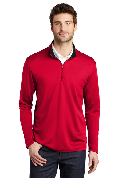 Port Authority Mens Performance Silk Touch 1/4 Zip Sweatshirt Red/Black Front