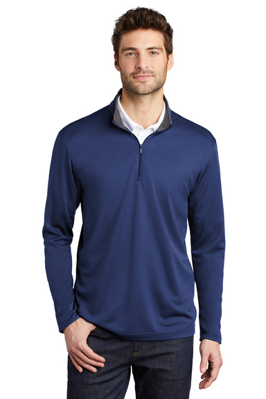 Port Authority Mens Performance Silk Touch 1/4 Zip Sweatshirt Royal Blue/Steel Grey Front