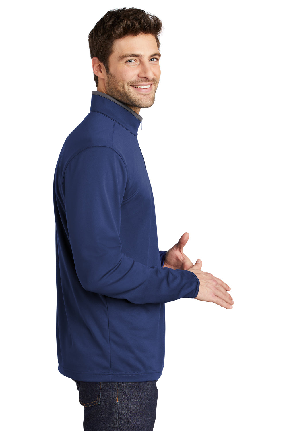 Port Authority Mens Performance Silk Touch 1/4 Zip Sweatshirt Royal Blue/Steel Grey Side